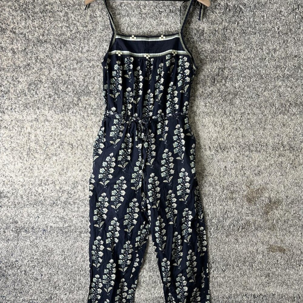La Vie Rebecca Taylor Jumpsuit Womens Medium Navy Floral Cotton Tie Shoulder